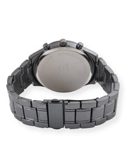 George Men's Gun Metal Watch with Blue Faux Chronograp Dial & Matching 2 Accessory Bracelets in Gun and Blue. 45MM