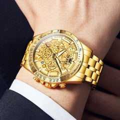 OLEVS Watches for Men Waterproof Luxury Dress Analog Quartz Chronograph Fashion Gold Plated Stainless Steel Luminous Date Classic Mens Wrist Watches Reloj Para Hombre Gold/White/Black Dial