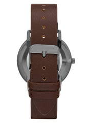 GEORGE Men's Watch: Gunmetal Case, Blue Easy Read Dial,Brown Vegan Leather Band (FMDOGE019)