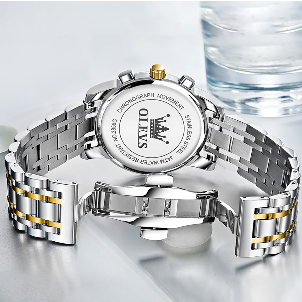 OLEVS Watches for Men, Mens Watches Gifts for Men Chronograph Analog Quartz Luxury Casual Classic Diamond Waterproof Luminous Stainless Steel Reloj para Hombre Blue Dial