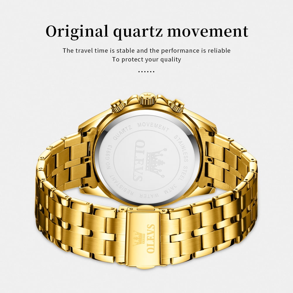 OLEVS Watches for Men Waterproof Luxury Dress Analog Quartz Chronograph Fashion Gold Plated Stainless Steel Luminous Date Classic Mens Wrist Watches Reloj Para Hombre Gold/White/Black Dial