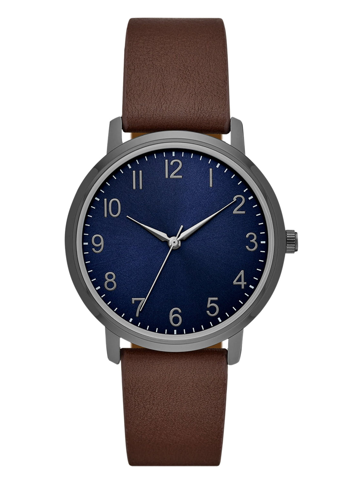 GEORGE Men's Watch: Gunmetal Case, Blue Easy Read Dial,Brown Vegan Leather Band (FMDOGE019)