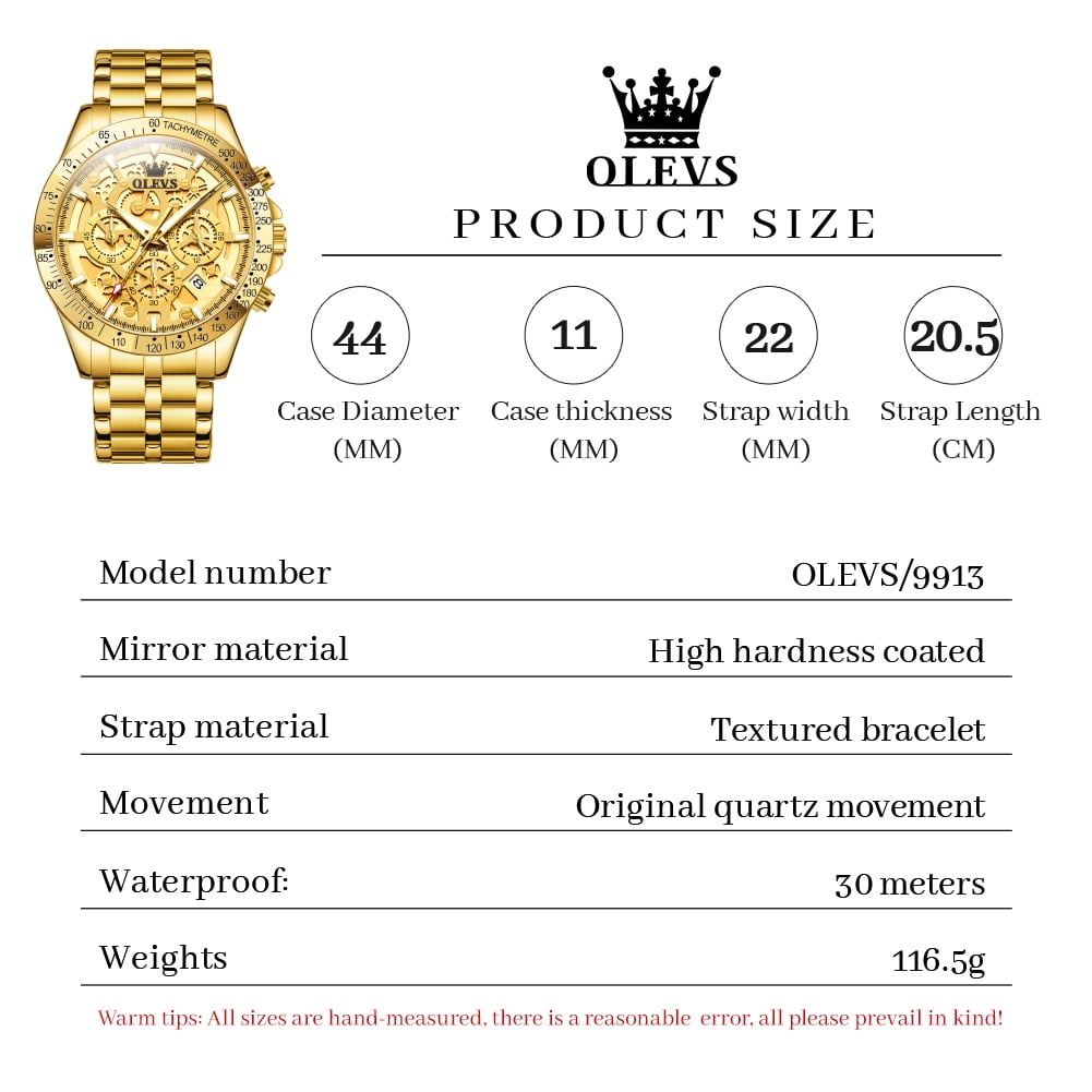 OLEVS Watches for Men Waterproof Luxury Dress Analog Quartz Chronograph Fashion Gold Plated Stainless Steel Luminous Date Classic Mens Wrist Watches Reloj Para Hombre Gold/White/Black Dial
