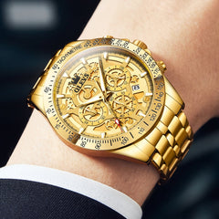 OLEVS Watches for Men Waterproof Luxury Dress Analog Quartz Chronograph Fashion Gold Plated Stainless Steel Luminous Date Classic Mens Wrist Watches Reloj Para Hombre Gold/White/Black Dial